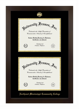 Northeast Mississippi Community College Double Degree (Stacked) Frame in Manhattan Espresso with Black & Gold Mats for document: 8 1/2"h x 11"w  , document: 8 1/2"h x 11"w  