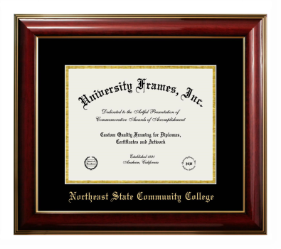 Northeast State Community College Diploma Frame in Classic Mahogany with Gold Trim with Black & Gold Mats for DOCUMENT: 8 1/2"H X 11"W  