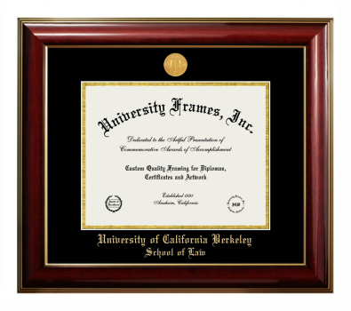 University of California Berkeley School of Law Diploma Frame in Classic Mahogany with Gold Trim with Black & Gold Mats for document: 8 1/2"h x 11"w  