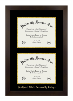 Northeast State Community College Double Degree (Stacked) Frame in Manhattan Espresso with Black & Gold Mats for document: 8 1/2"h x 11"w  , document: 8 1/2"h x 11"w  
