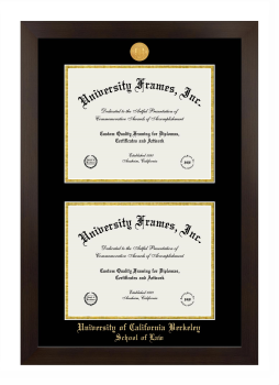 University of California Berkeley School of Law Double Degree (Stacked) Frame in Manhattan Espresso with Black & Gold Mats for document: 8 1/2"h x 11"w  , document: 8 1/2"h x 11"w  
