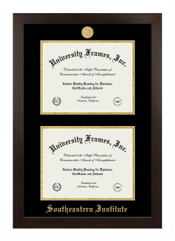 Southeastern Institute Double Degree (Stacked) Frame in Manhattan Espresso with Black & Gold Mats for document: 8 1/2"h x 11"w  , document: 8 1/2"h x 11"w  