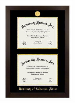 University of California Irvine Double Degree (Stacked) Frame in Manhattan Espresso with Black & Gold Mats for DOCUMENT: 8 1/2"H X 11"W  , DOCUMENT: 8 1/2"H X 11"W  