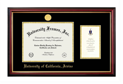 University of California Irvine Diploma with Announcement Frame in Petite Mahogany with Gold Trim with Black & Gold Mats for DOCUMENT: 8 1/2"H X 11"W  ,  7"H X 4"W  