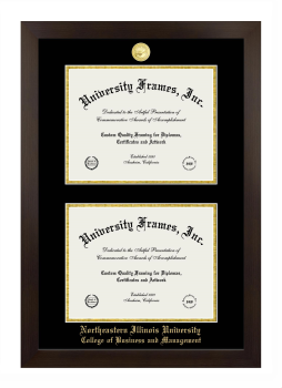 Northeastern Illinois University College of Business and Management Double Degree (Stacked) Frame in Manhattan Espresso with Black & Gold Mats for document: 8 1/2"h x 11"w  , document: 8 1/2"h x 11"w  