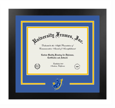 Logo Mat Frame in Manhattan Black with Royal Blue & Amber Mats for DOCUMENT: 8 1/2"H X 11"W  