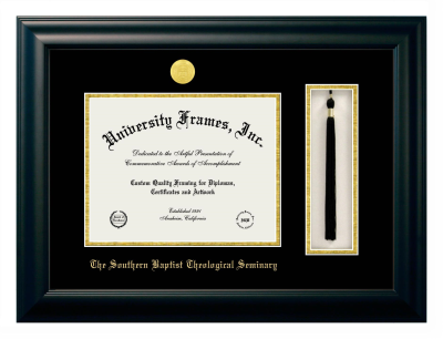 Southern Baptist Theological Seminary Diploma with Tassel Box Frame in Satin Black with Black & Gold Mats for document: 8 1/2"h x 11"w  