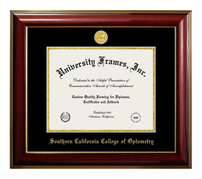 Southern California College of Optometry (Marshall B. Ketchum U) Diploma Frame in Classic Mahogany with Gold Trim with Black & Gold Mats for document: 8 1/2"h x 11"w  