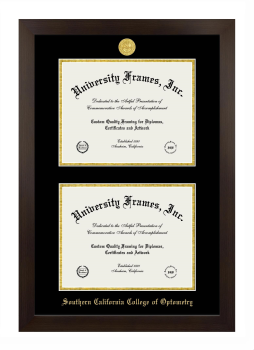 Southern California College of Optometry (Marshall B. Ketchum U) Double Degree (Stacked) Frame in Manhattan Espresso with Black & Gold Mats for document: 8 1/2"h x 11"w  , document: 8 1/2"h x 11"w  