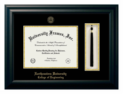 Northeastern University College of Engineering Diploma with Tassel Box Frame in Satin Black with Black & Gold Mats for DOCUMENT: 8 1/2"H X 11"W  