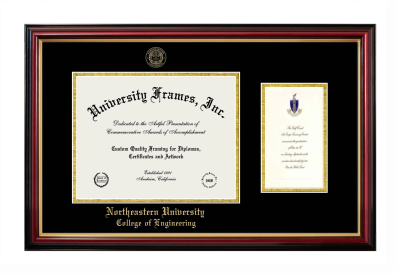 Northeastern University College of Engineering Diploma with Announcement Frame in Petite Mahogany with Gold Trim with Black & Gold Mats for document: 8 1/2"h x 11"w  , diploma: 7"h x 4"w  