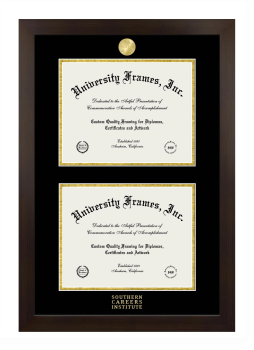 Southern Careers Institute Double Degree (Stacked) Frame in Manhattan Espresso with Black & Gold Mats for document: 8 1/2"h x 11"w  , document: 8 1/2"h x 11"w  
