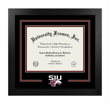 Southern Illinois University (Carbondale) Logo Mat Frame in Manhattan Black with Black & Maroon Mats for DOCUMENT: 8 1/2"H X 11"W  