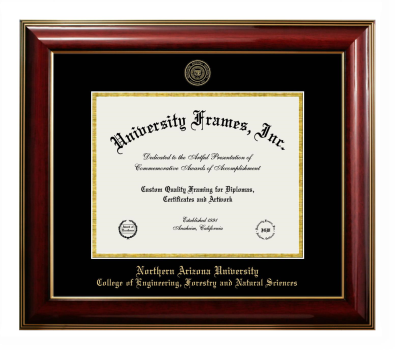 Northern Arizona University College of Engineering, Forestry and Natural Sciences Diploma Frame in Classic Mahogany with Gold Trim with Black & Gold Mats for document: 8 1/2"h x 11"w  