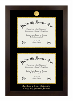 Southern Illinois University (Carbondale) College of Agricultural Sciences Double Degree (Stacked) Frame in Manhattan Espresso with Black & Gold Mats for document: 8 1/2"h x 11"w  , document: 8 1/2"h x 11"w  