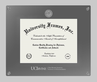 University of California Irvine The Henry Samueli School of Engineering Lucent Clear-over-Smoke Frame in Lucent Smoke Moulding with Lucent Smoke Mat for DOCUMENT: 8 1/2"H X 11"W  