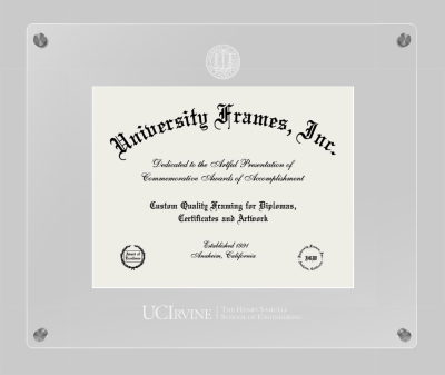 University of California Irvine The Henry Samueli School of Engineering Lucent Clear-over-Clear Frame in Lucent Clear Moulding with Lucent Clear Mat for DOCUMENT: 8 1/2"H X 11"W  