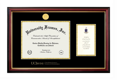 University of California Irvine The Henry Samueli School of Engineering Diploma with Announcement Frame in Petite Mahogany with Gold Trim with Black & Gold Mats for DOCUMENT: 8 1/2"H X 11"W  ,  7"H X 4"W  