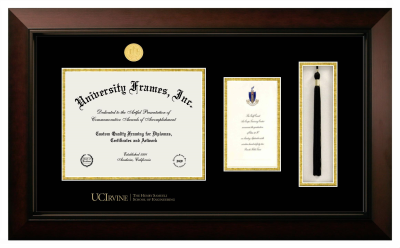 University of California Irvine The Henry Samueli School of Engineering Diploma with Announcement & Tassel Box Frame in Legacy Black Cherry with Black & Gold Mats for DOCUMENT: 8 1/2"H X 11"W  ,  7"H X 4"W  