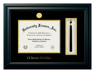 University of California Irvine The Paul Merage School of Business Diploma with Tassel Box Frame in Satin Black with Black & Gold Mats for document: 8 1/2"h x 11"w  