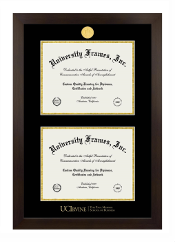 University of California Irvine The Paul Merage School of Business Double Degree (Stacked) Frame in Manhattan Espresso with Black & Gold Mats for document: 8 1/2"h x 11"w  , document: 8 1/2"h x 11"w  