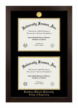 Southern Illinois University (Carbondale) College of Engineering Double Degree (Stacked) Frame in Manhattan Espresso with Black & Gold Mats for document: 8 1/2"h x 11"w  , document: 8 1/2"h x 11"w  