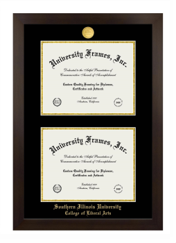 Southern Illinois University (Carbondale) College of Liberal Arts Double Degree (Stacked) Frame in Manhattan Espresso with Black & Gold Mats for document: 8 1/2"h x 11"w  , document: 8 1/2"h x 11"w  