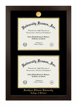 Southern Illinois University (Carbondale) College of Science Double Degree (Stacked) Frame in Manhattan Espresso with Black & Gold Mats for document: 8 1/2"h x 11"w  , document: 8 1/2"h x 11"w  