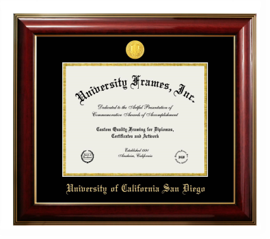 University of California San Diego Diploma Frame in Classic Mahogany with Gold Trim with Black & Gold Mats for DOCUMENT: 8 1/2"H X 11"W  