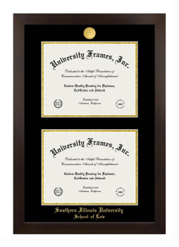 Southern Illinois University (Carbondale) School of Law Double Degree (Stacked) Frame in Manhattan Espresso with Black & Gold Mats for document: 8 1/2"h x 11"w  , document: 8 1/2"h x 11"w  