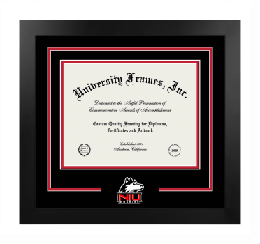 Northern Illinois University Logo Mat Frame in Manhattan Black with Black & Red Mats for DOCUMENT: 8 1/2"H X 11"W  