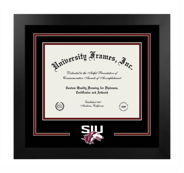 Southern Illinois University (Carbondale) School of Medicine Logo Mat Frame in Manhattan Black with Black & Maroon Mats for document: 8 1/2"h x 11"w  