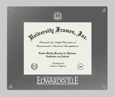 Southern Illinois University Edwardsville Lucent Clear-over-Smoke Frame in Lucent Smoke Moulding with Lucent Smoke Mat for DOCUMENT: 8 1/2"H X 11"W  