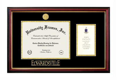 Southern Illinois University Edwardsville Diploma with Announcement Frame in Petite Mahogany with Gold Trim with Black & Gold Mats for DOCUMENT: 8 1/2"H X 11"W  ,  7"H X 4"W  