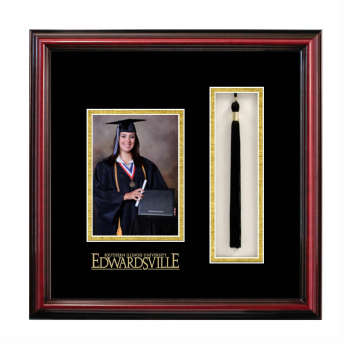 Southern Illinois University Edwardsville 5 x 7 Portrait with Tassel Box Frame in Petite Cherry with Black & Gold Mats