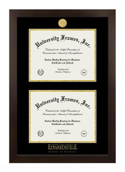 Southern Illinois University Edwardsville School of Nursing Double Degree (Stacked) Frame in Manhattan Espresso with Black & Gold Mats for document: 8 1/2"h x 11"w  , document: 8 1/2"h x 11"w  