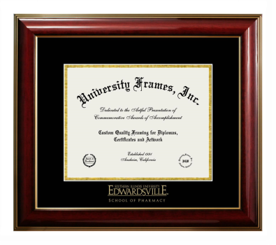 Southern Illinois University Edwardsville School of Pharmacy Diploma Frame in Classic Mahogany with Gold Trim with Black & Gold Mats for document: 8 1/2"h x 11"w  