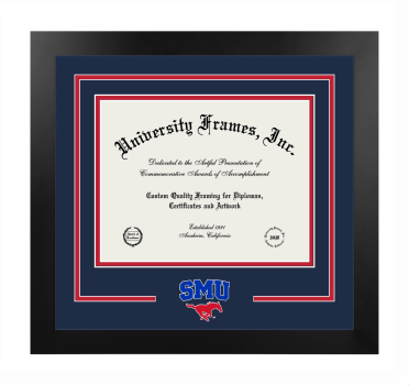 Southern Methodist University Logo Mat Frame in Manhattan Black with Navy Blue & Red Mats for DOCUMENT: 8 1/2"H X 11"W  