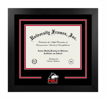 Northern Illinois University College of Law Logo Mat Frame in Manhattan Black with Black & Red Mats for document: 8 1/2"h x 11"w  