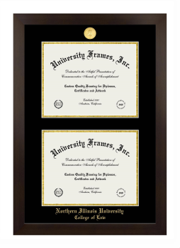 Northern Illinois University College of Law Double Degree (Stacked) Frame in Manhattan Espresso with Black & Gold Mats for document: 8 1/2"h x 11"w  , document: 8 1/2"h x 11"w  