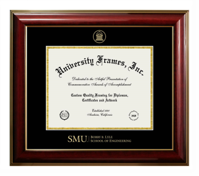 Southern Methodist University Bobby B. Lyle School of Engineering Diploma Frame in Classic Mahogany with Gold Trim with Black & Gold Mats for document: 8 1/2"h x 11"w  