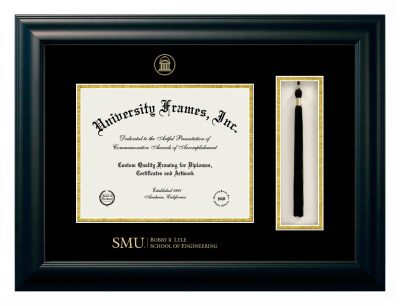 Southern Methodist University Bobby B. Lyle School of Engineering Diploma with Tassel Box Frame in Satin Black with Black & Gold Mats for DOCUMENT: 8 1/2"H X 11"W  