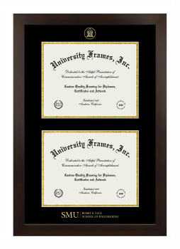 Southern Methodist University Bobby B. Lyle School of Engineering Double Degree (Stacked) Frame in Manhattan Espresso with Black & Gold Mats for document: 8 1/2"h x 11"w  , document: 8 1/2"h x 11"w  