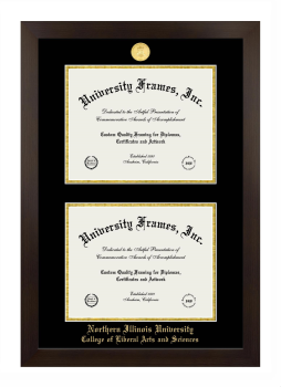 Northern Illinois University College of Liberal Arts and Sciences Double Degree (Stacked) Frame in Manhattan Espresso with Black & Gold Mats for document: 8 1/2"h x 11"w  , document: 8 1/2"h x 11"w  