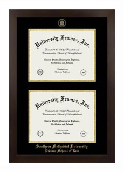 Southern Methodist University Dedman School of Law Double Degree (Stacked) Frame in Manhattan Espresso with Black & Gold Mats for document: 8 1/2"h x 11"w  , document: 8 1/2"h x 11"w  