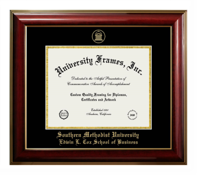 Southern Methodist University Edwin L. Cox School of Business Diploma Frame in Classic Mahogany with Gold Trim with Black & Gold Mats for DOCUMENT: 8 1/2"H X 11"W  