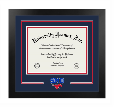 Southern Methodist University Edwin L. Cox School of Business Logo Mat Frame in Manhattan Black with Navy Blue & Red Mats for DOCUMENT: 8 1/2"H X 11"W  