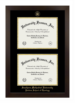 Southern Methodist University Perkins School of Theology Double Degree (Stacked) Frame in Manhattan Espresso with Black & Gold Mats for document: 8 1/2"h x 11"w  , document: 8 1/2"h x 11"w  