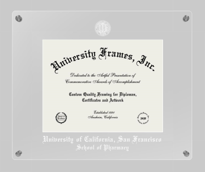 University of California San Francisco School of Pharmacy Lucent Clear-over-Clear Frame in Lucent Clear Moulding with Lucent Clear Mat for DOCUMENT: 8 1/2"H X 11"W  