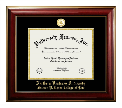 Northern Kentucky University Salmon P. Chase College of Law Diploma Frame in Classic Mahogany with Gold Trim with Black & Gold Mats for document: 8 1/2"h x 11"w  
